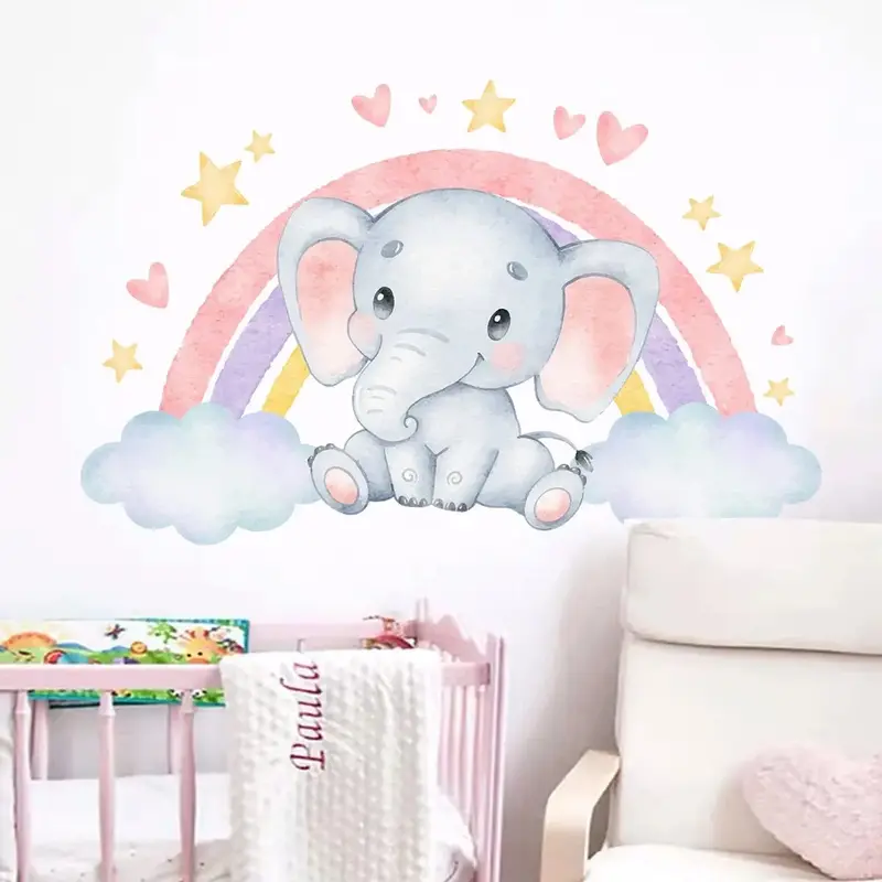Muursticker 'Olifant met Regenboog'