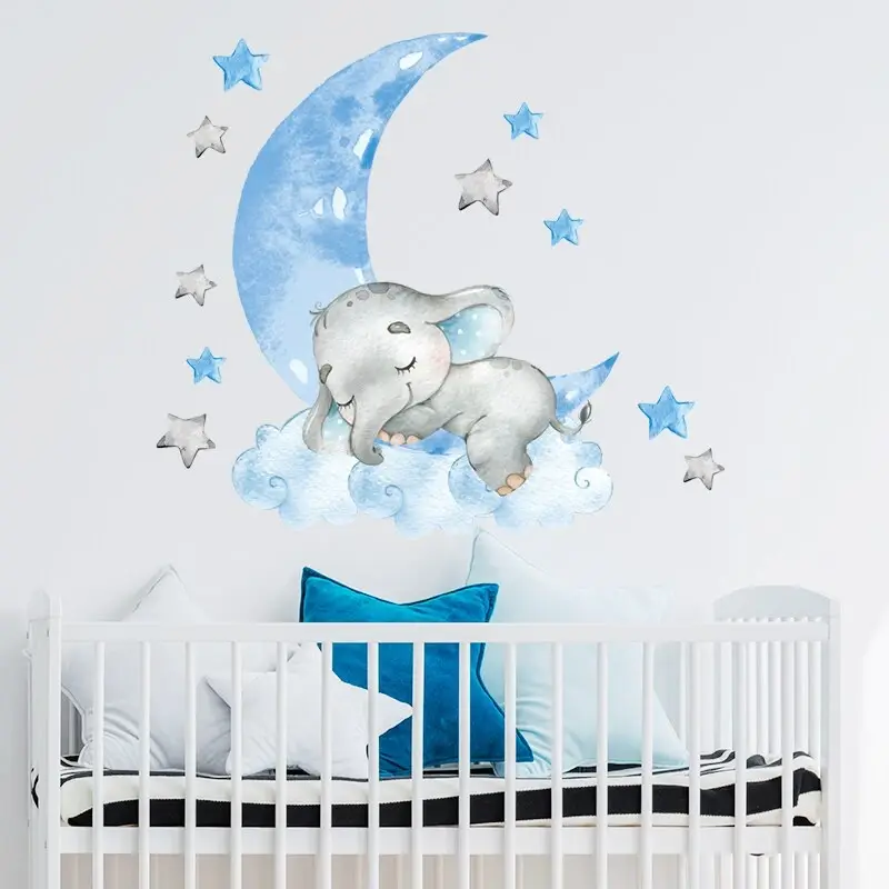 Muursticker 'Olifant op Maan' (2 kleuren)