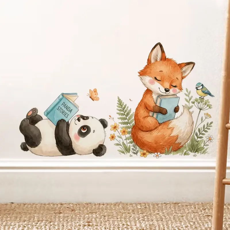 Muursticker 'Panda en Vos'