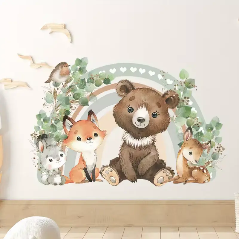 Muursticker 'Pluizige Dieren met Hartjesboog'