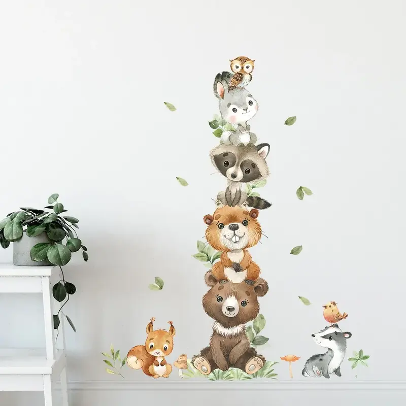 Muursticker 'Pluizige Dieren Totempaal'