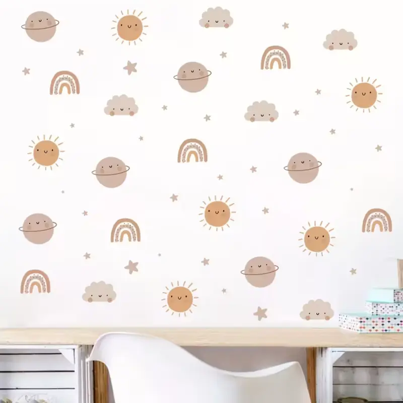 Muurstickers 'Planeten, Sterren en Regenbogen'