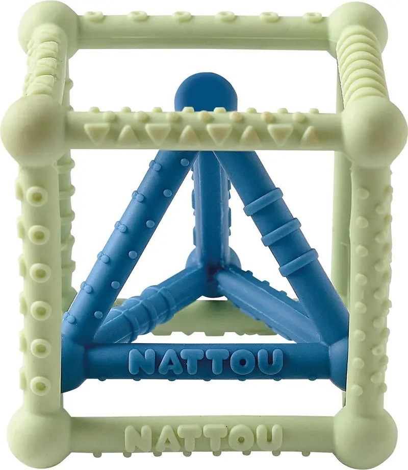 Nattou Speel Kubus Piramide - Siliconen - Groen / Blauw - Bijtring 10 cm