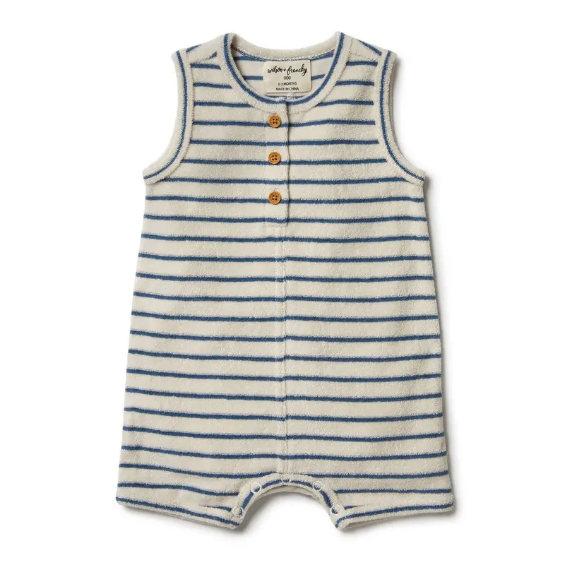 Organic terry growsuit ocean stripe Wilson & Frenchy