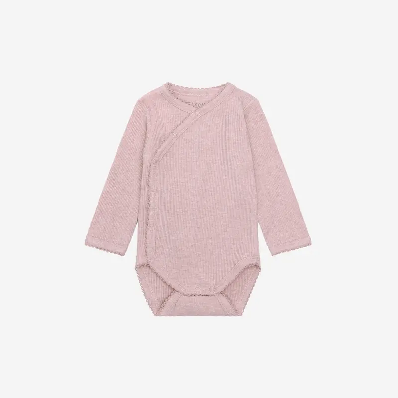 Overslag romper lange mouw - Modal/Katoen - Pale Mauve Melange - Fixoni