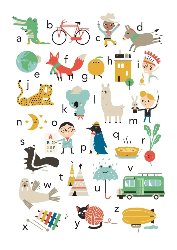 Petit Monkey alfabet poster alligator 50 x 70 cm EN