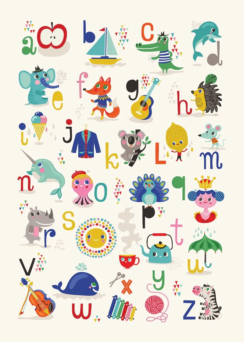 Petit Monkey alfabet poster apple - zebra 50 x 70 cm EN