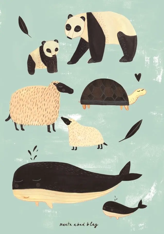 Petit Monkey poster B&W animals green 50 x 70 cm