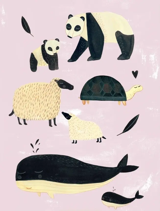Petit Monkey poster B&W animals pink 50 x 70 cm