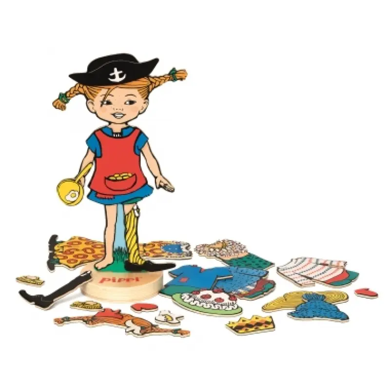 Pippi houten magneetpop – Pippi Langkous