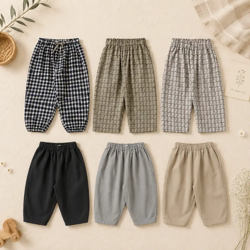 Plaid Cotton Pants – Lightweight & Breathable – Casual balloon/harem-style pants