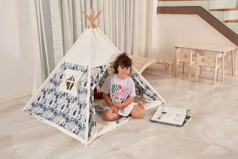 Polar bear design play tent and mat, Wooden Teepee Tents for kids