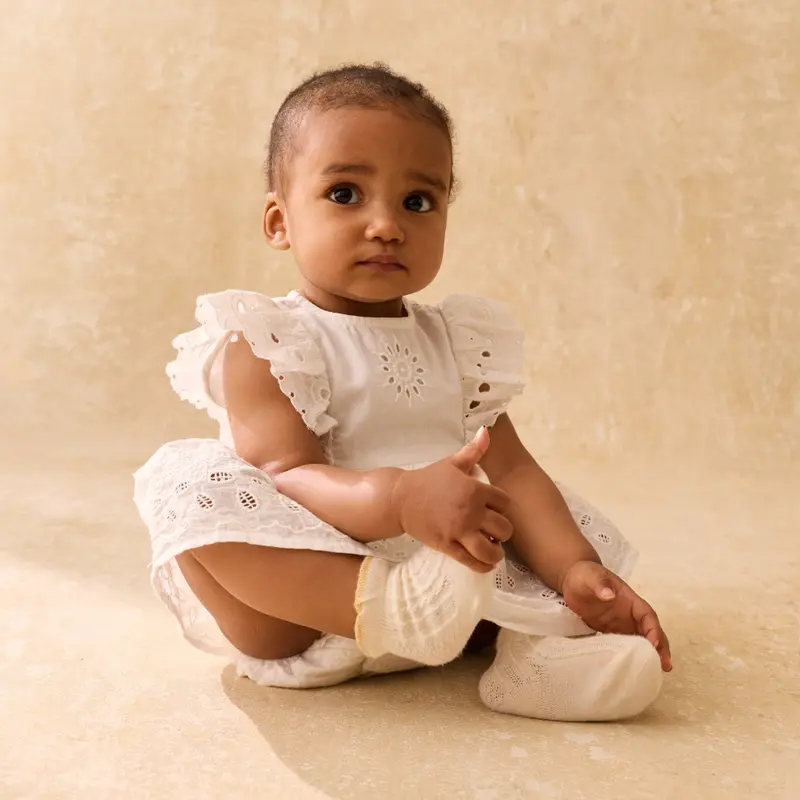 Romper jurkje Lenali - Biologisch katoen - Off White/Wit - Louise Misha