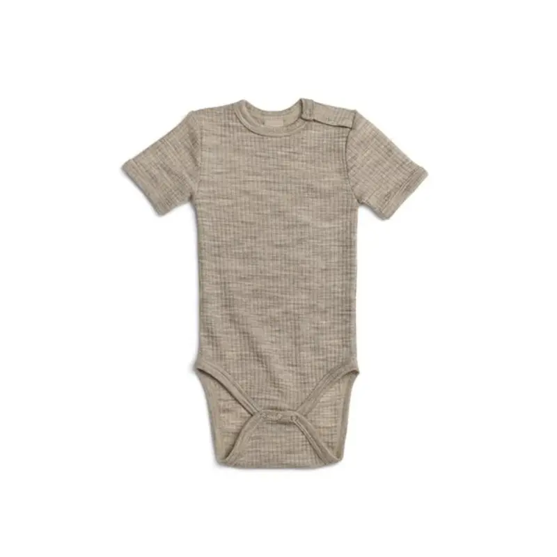 Romper merino wol - Lichtbruin/Beige - Korte mouw - SmallStuf
