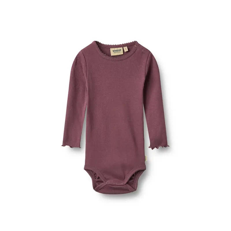 Romper met lange mouwen en frill details - Eggplant - Biologisch katoen - Wheat