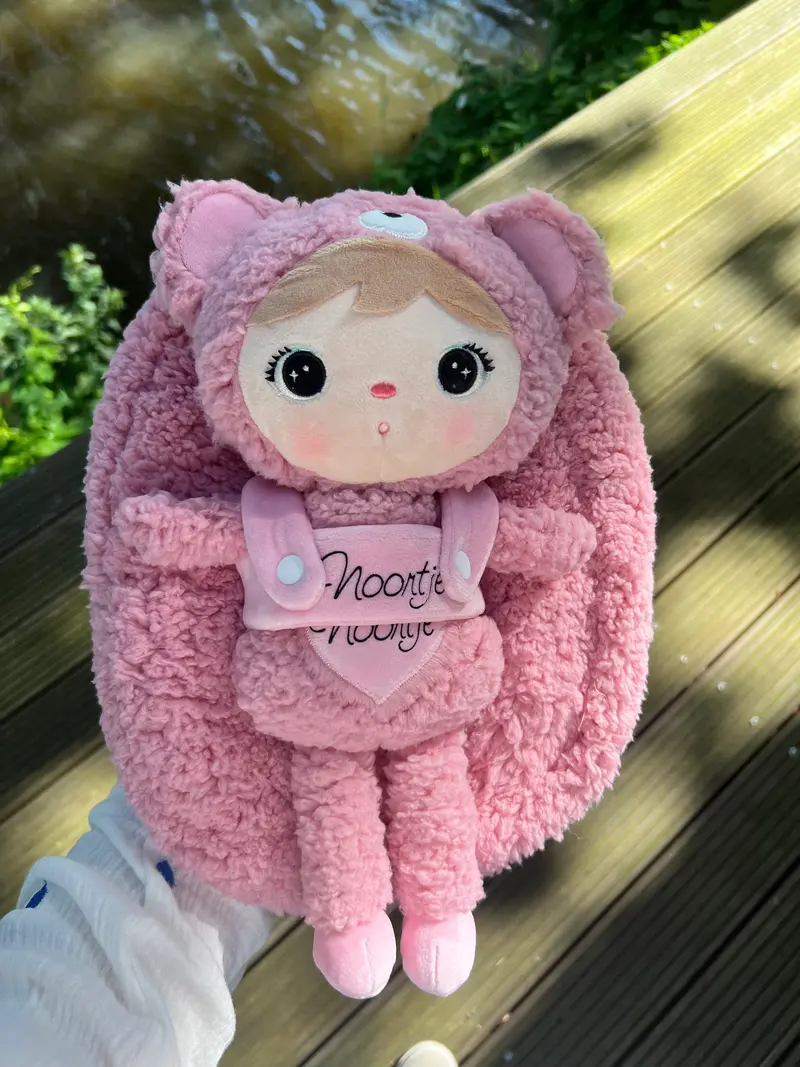 Rugtas met naam | Teddybeer Roze