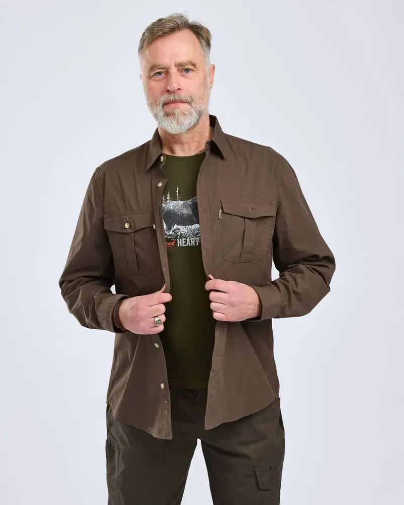 Safari L/S Shirt - Men - D. Olive - Pinewood