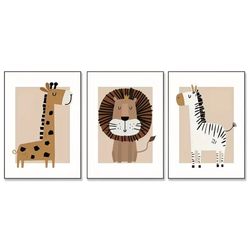 Set van 3 Canvas 'Beige Safari Dieren'