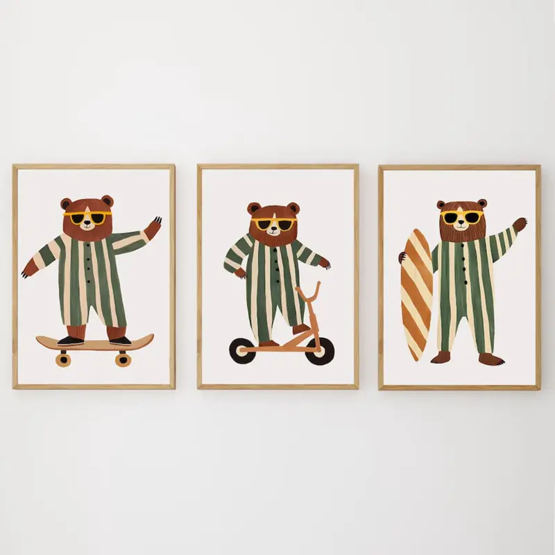 Set van 3 Canvas 'Beren in Pyjama's'