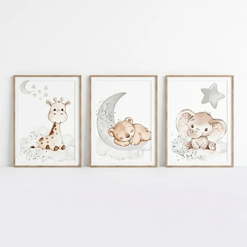 Set van 3 Canvas 'Dieren in de Wolken'