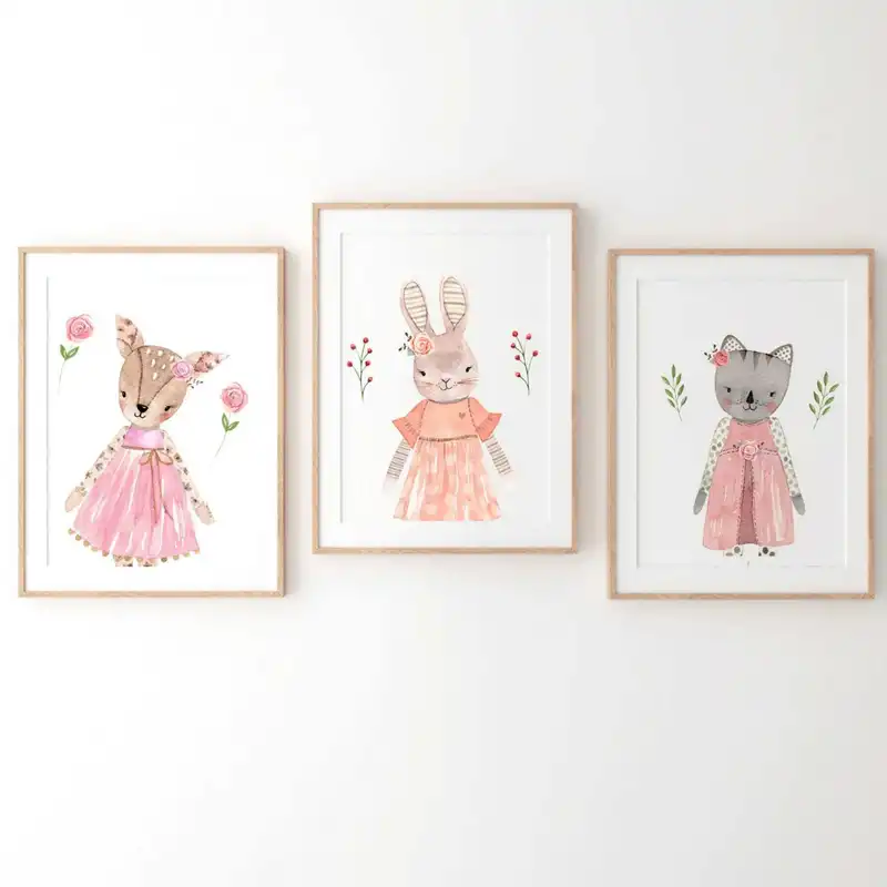 Set van 3 Canvas 'Dieren in Jurken'