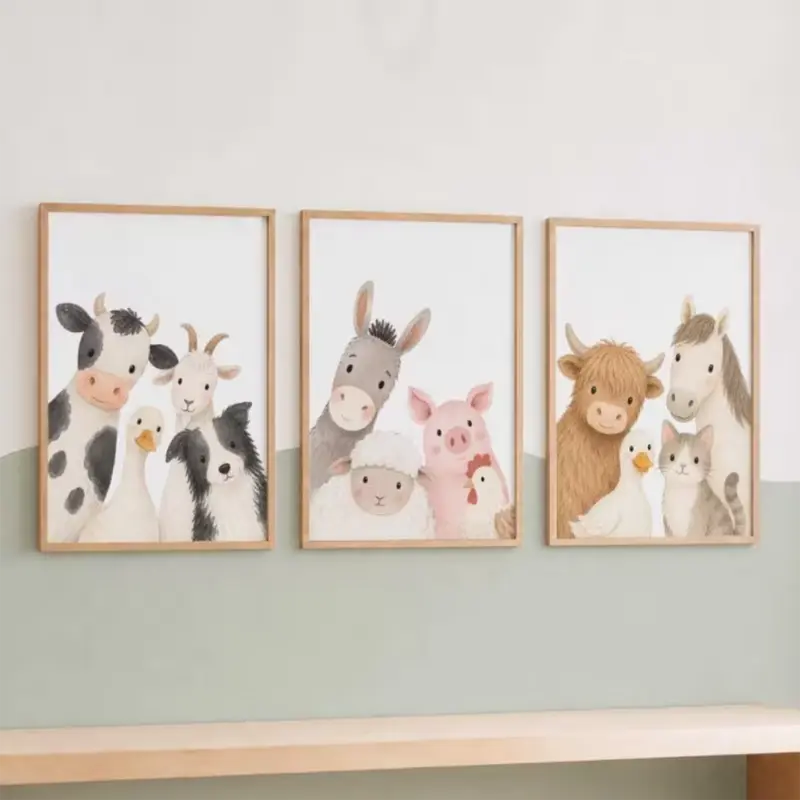 Set van 3 Canvas 'Nieuwsgierige Dieren'