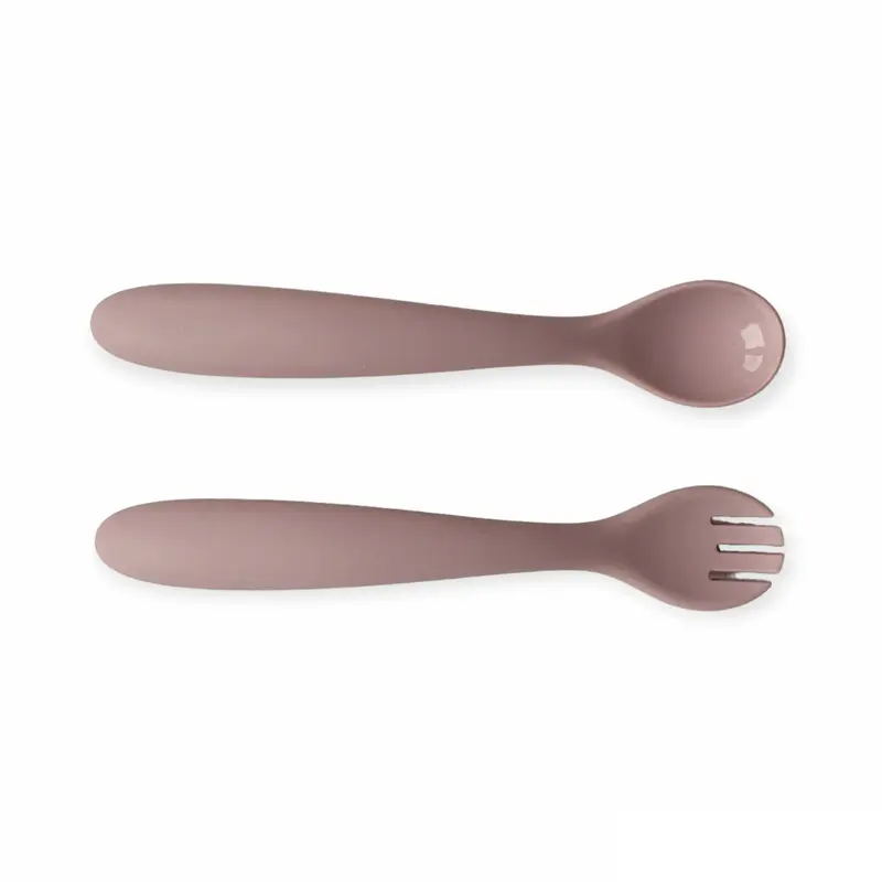Siliconen Lepel en Vork 'Puck' - Powder Blush