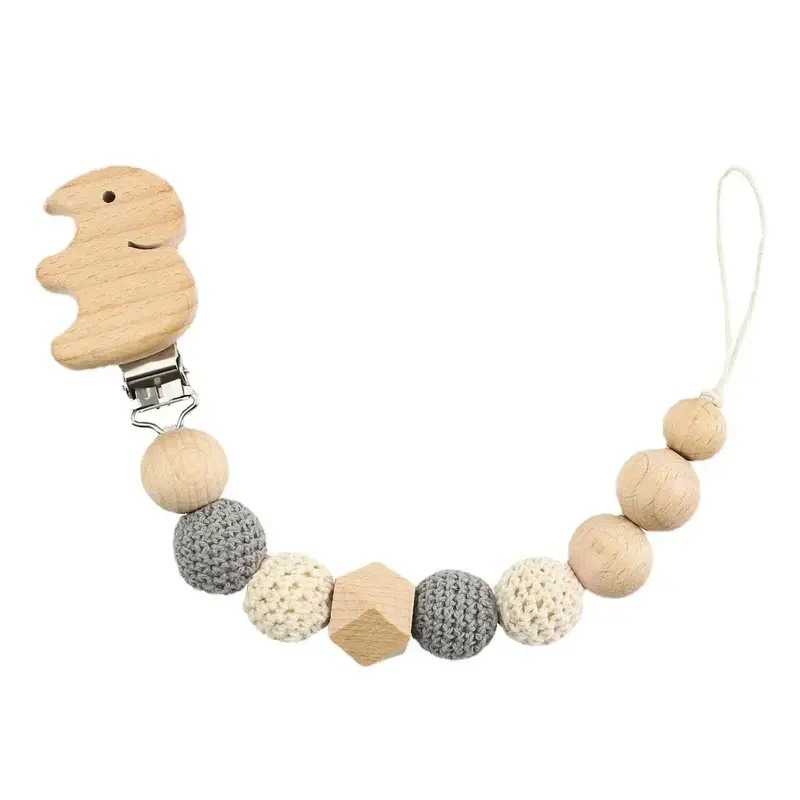 Speenkoord met Kralen en Olifant Clip (3 kleuren)
