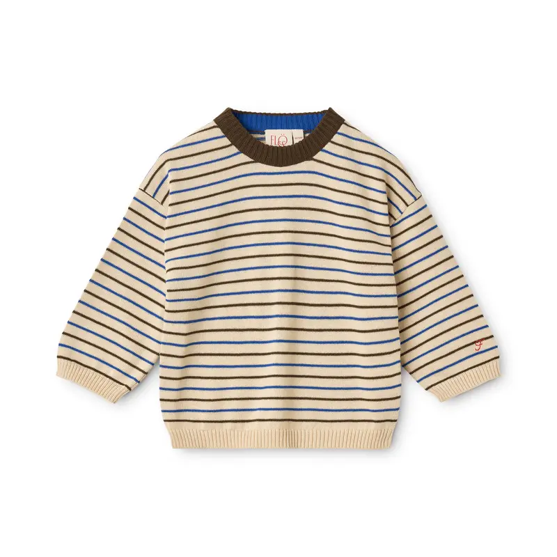 Storm Sweater – Cream-Mosswood Stripe – 100% Katoen – Flöss