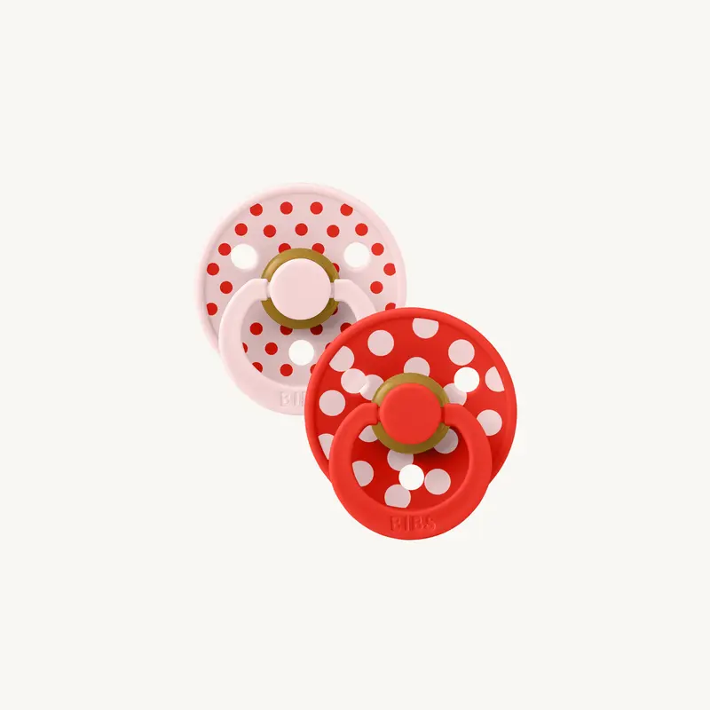 STUDIO Colour fopspenen duopack Polka - Blossom/Candy Apple - Anatomisch - Natuurlijk rubberlatex - BIBS