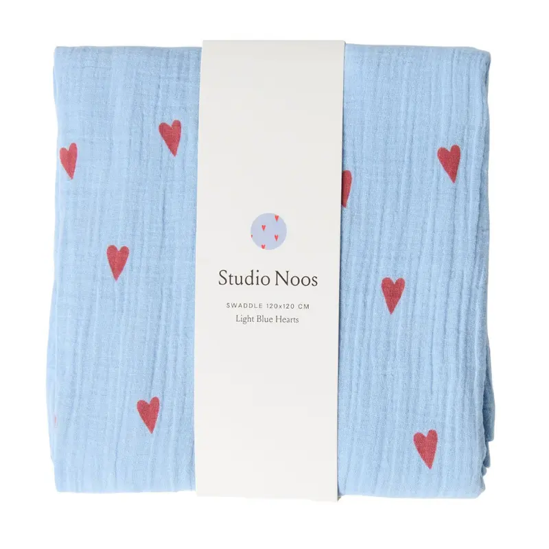 Studio Noos hydrofiele doek light blue hearts 120 x 120