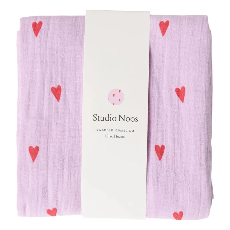 Studio Noos hydrofiele doek lila hearts 120 x 120