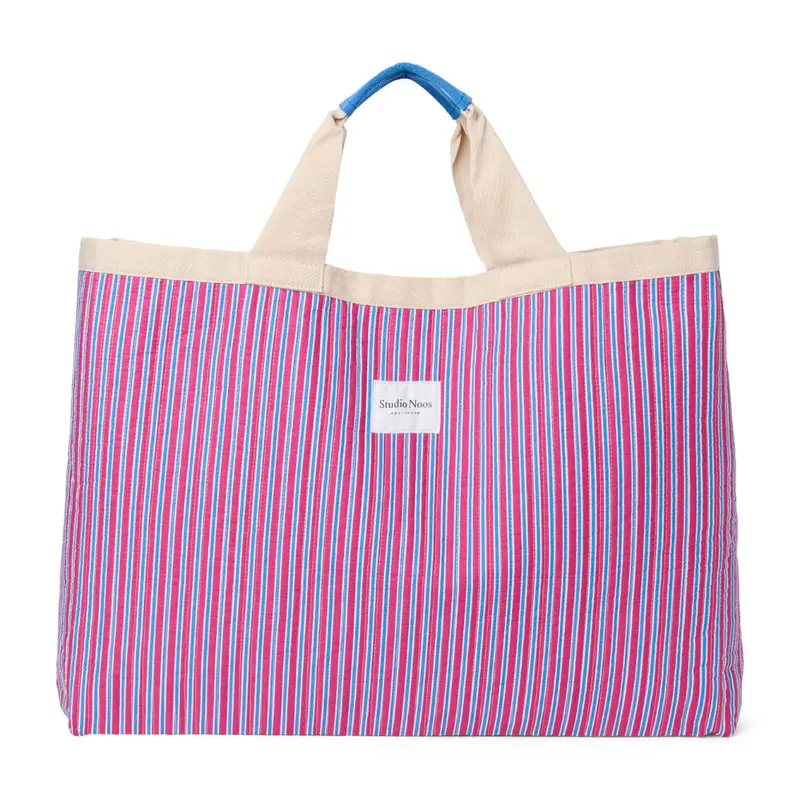 Studio Noos poplin beach bag raspberry striped