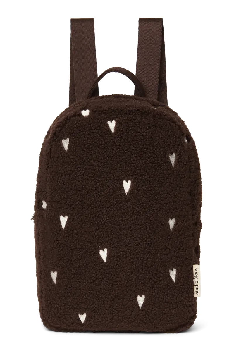 Studio Noos rugzak mini teddy chocolate brown hearts