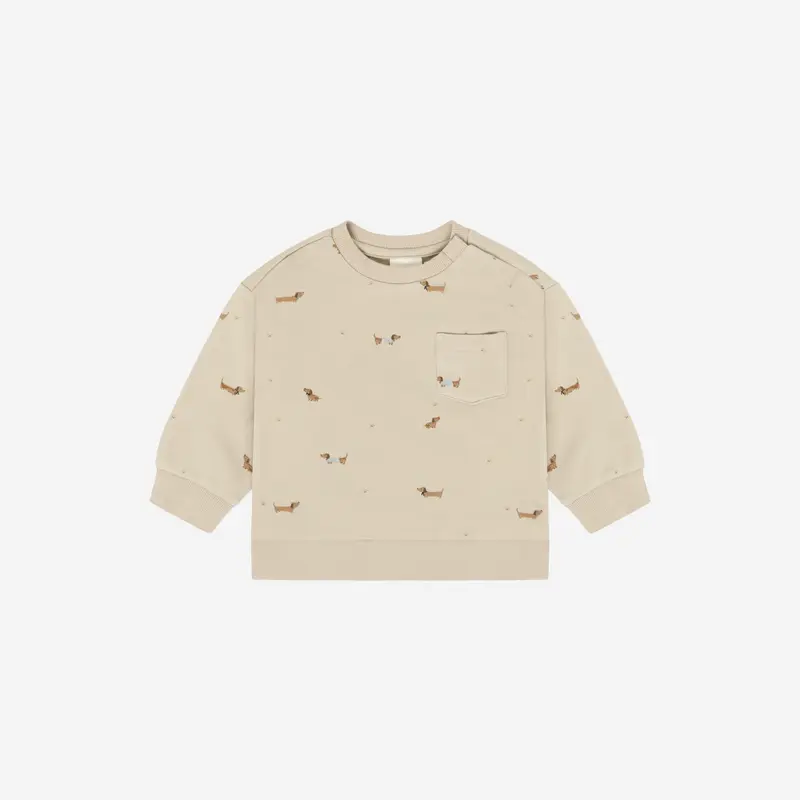 Sweater - Humus - Beige met teckel print - Fixoni