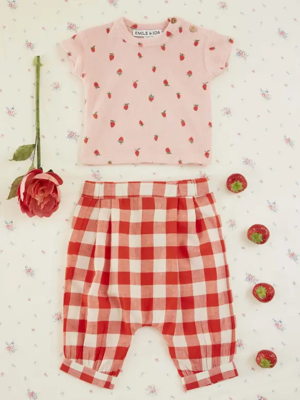 T-shirt badstof - Tee shirt eponge - Roze/Aardbeitjes - Emile et Ida