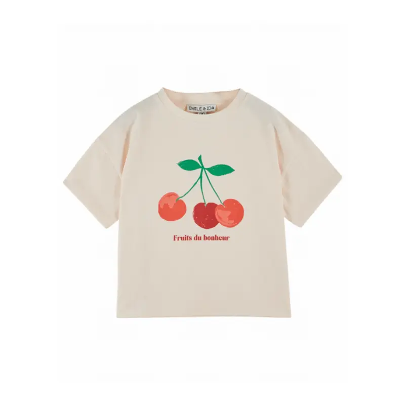 T-shirt Kersjes - Imprime Place Fruit - Biologisch katoen - Creme - Emile et Ida