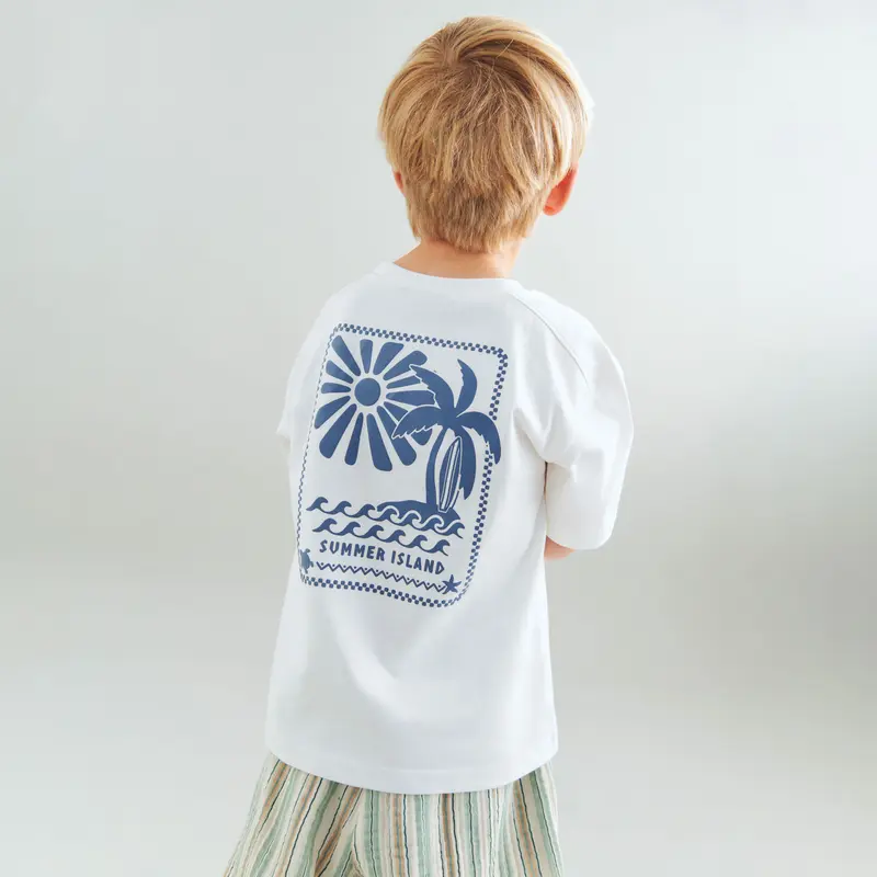 T-shirt S/S Benno - Biologisch katoen - Cloud/Wit - Wheat