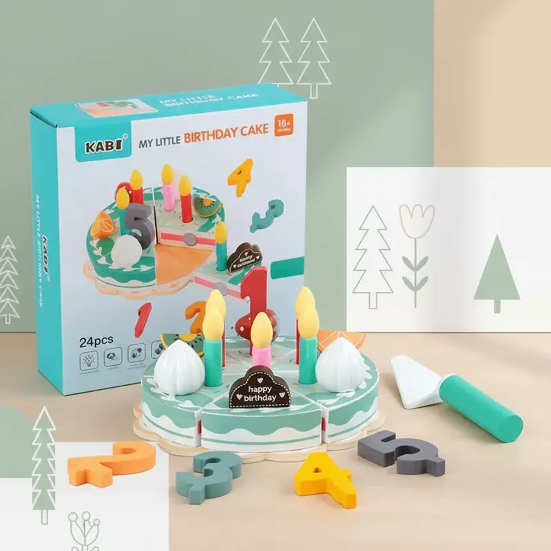 TinyChef – Educational & Fun – Wooden Kitchen Set with Cake and Accessories