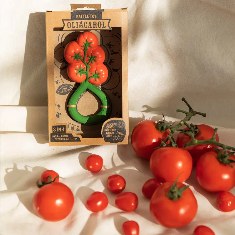 Tomaat rammelaar & bijtring - Natuurrubber - Tomato Rattle Toy - Oli&Carol