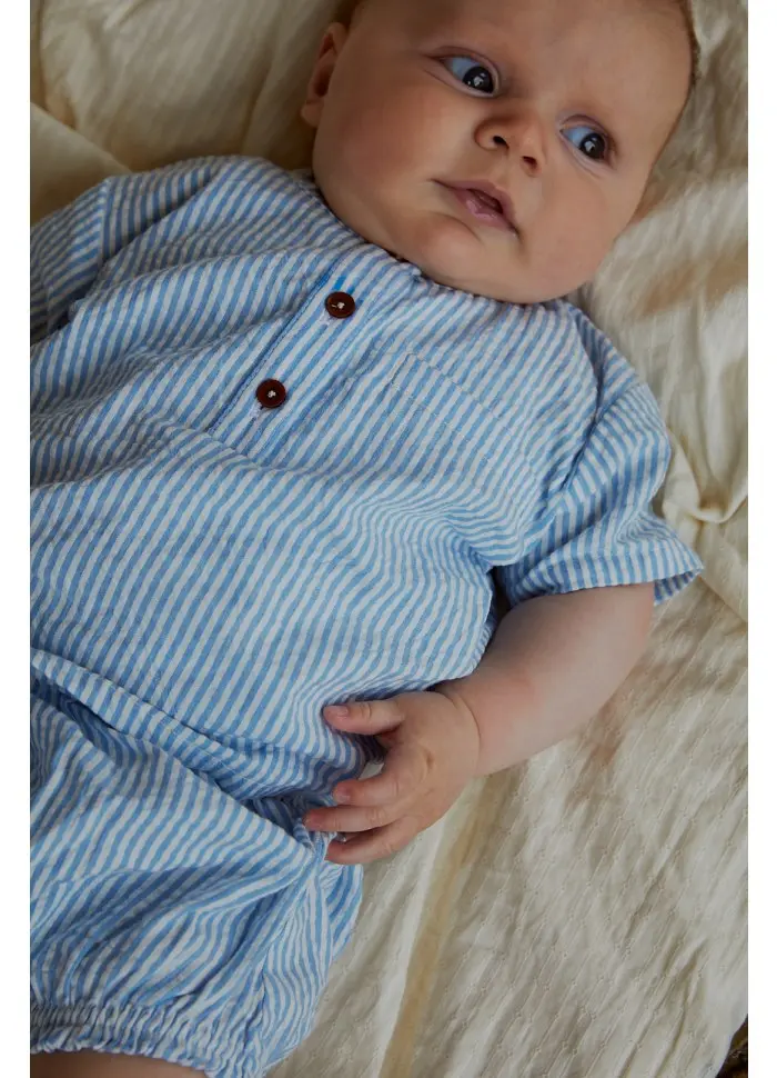 Top en broekje set - Seersucker Baby Set - Biologisch katoen - Blauw/wit gestreept - Copenhagen Colors