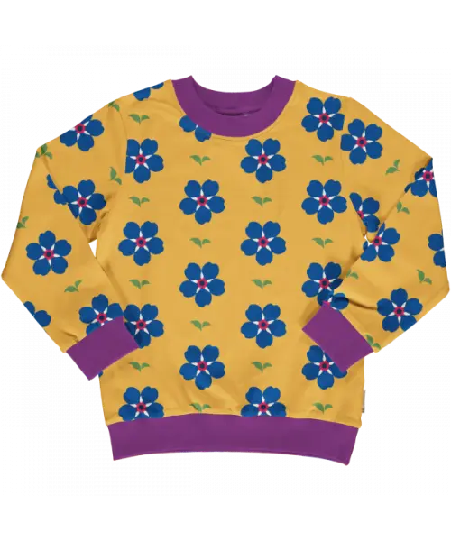 Trui / Sweater Lined Flower Blue - Maxomorra