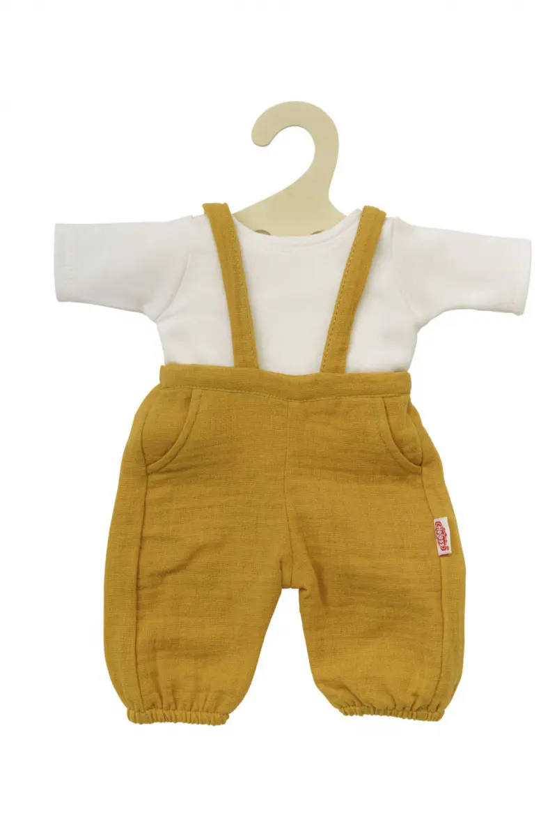 Tuinbroek met t-shirt | okergeel/wit | Poppenkleding