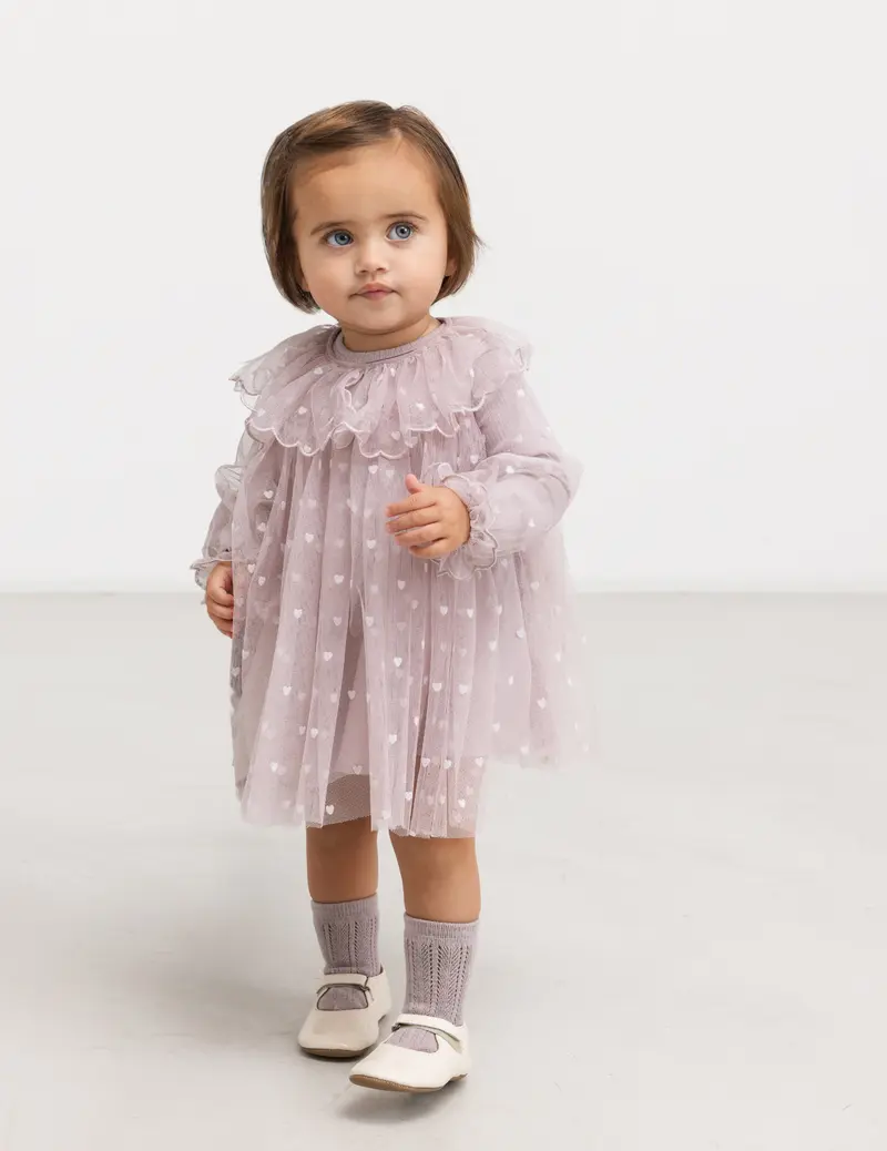 Tule babyjurk Dera B met hartjes - Cloud Gray Hearts - MarMar Copenhagen
