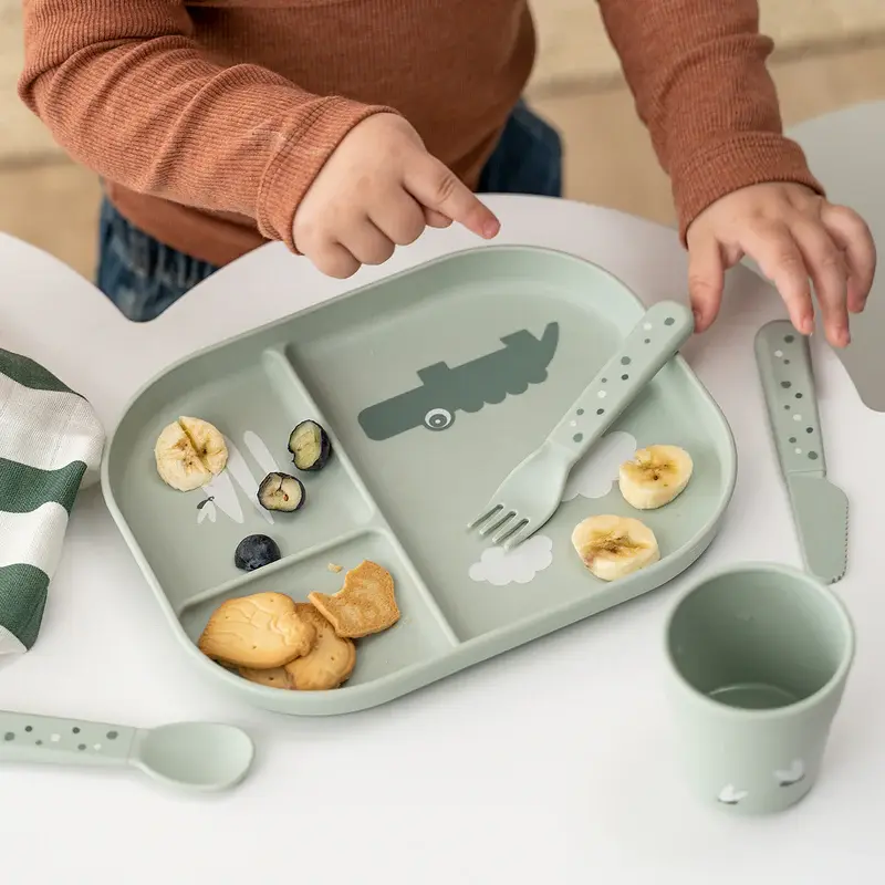 Vakken bordje - Foodie compartment plate - Croco - Green - Done by Deer