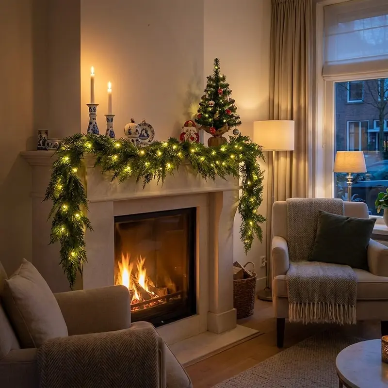 Verlichte Kerstceder Guirlande