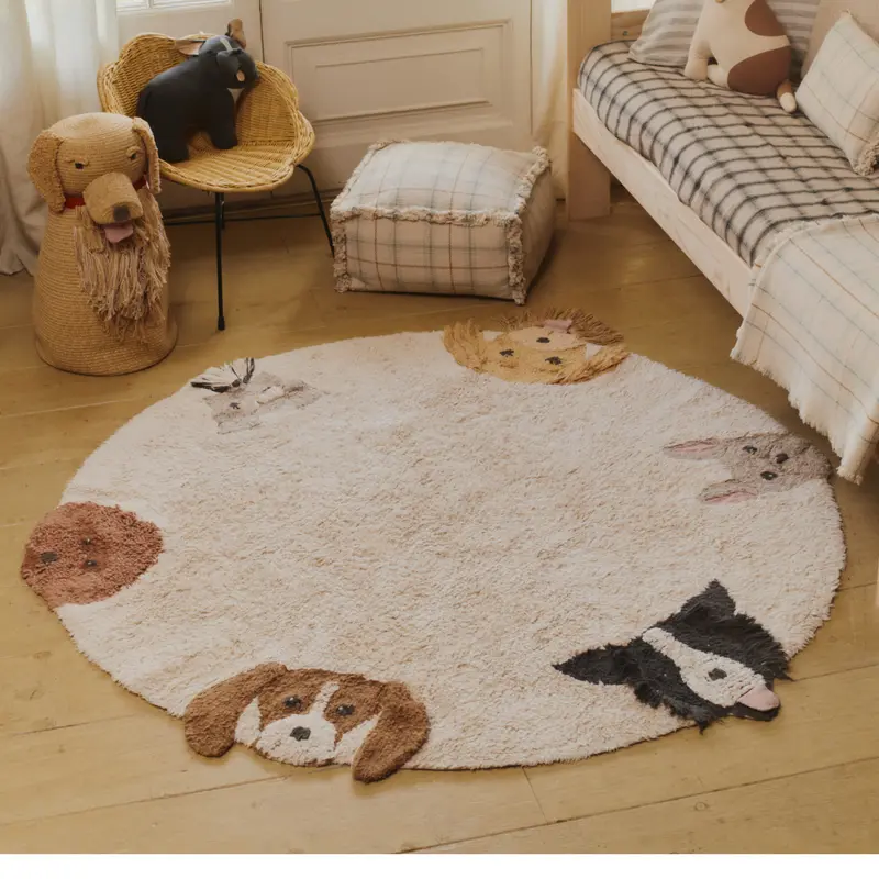 Wasbaar vloerkleed Dogs – Naturel – Ø 140 cm – Lorena Canals