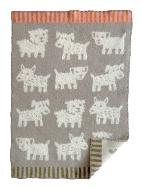 Wiegdeken Voff hondjes - Biologisch wol - Beige - 65x90 cm - Klippan