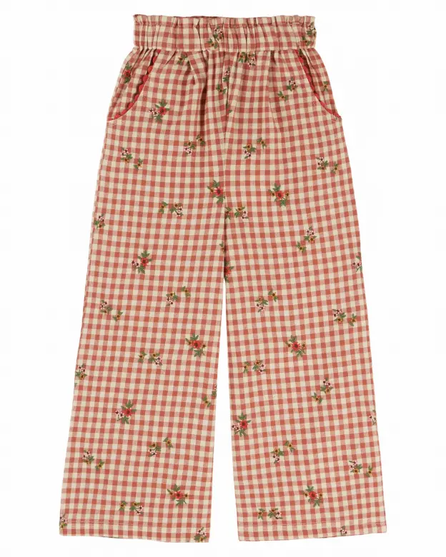 Wijde broek met ruitprint en bloemenborduursel – Emile et Ida
