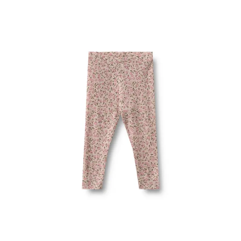 Wollen legging Agi - Pale Lilac Flowers - 100% merino wol - Wheat